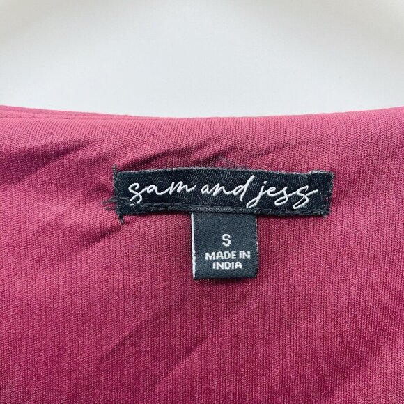 Sam & Jess Womens Size Small Elbow Length Smocked-Waist Top in Merlot $59 2593 - Picture 5 of 7